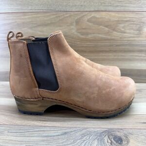 SANITA Hudson Wood Clog Boot Tan Womens 7.5 EU 38 Nubuck Leather Chelsea